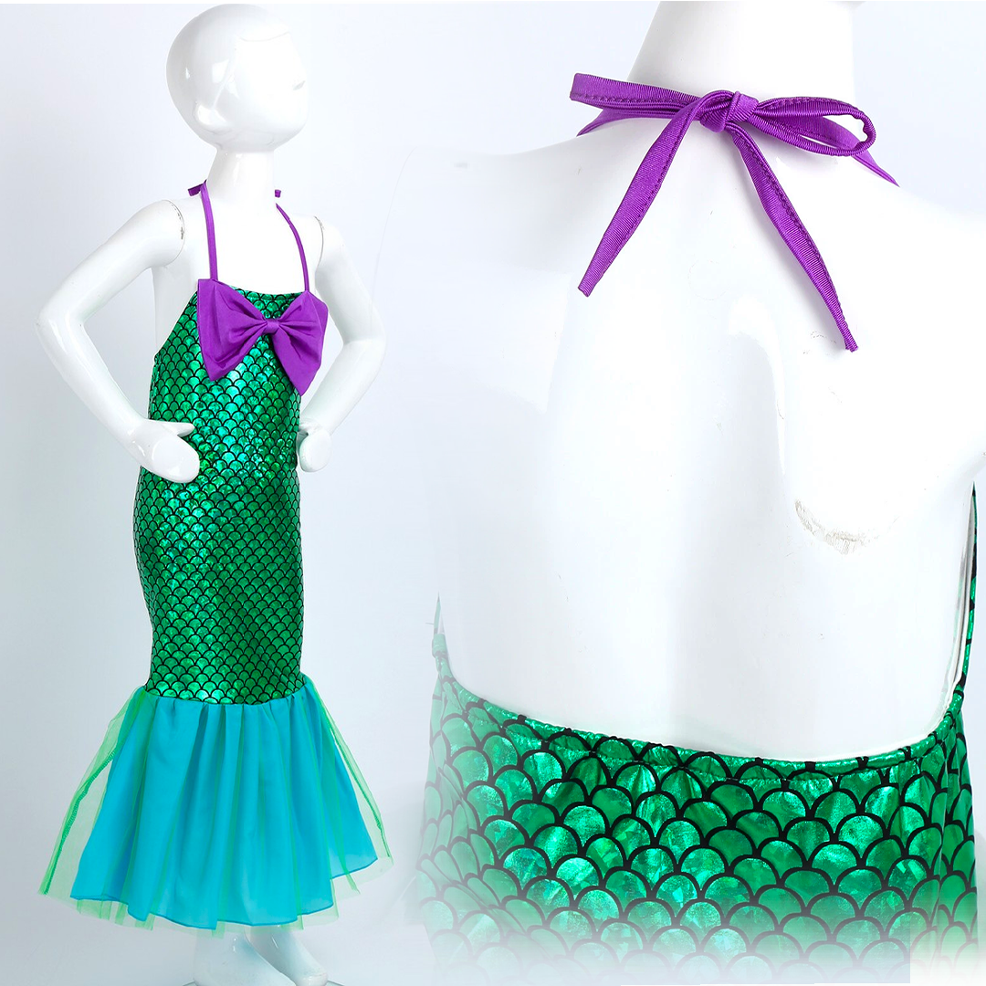 Mermaid Dress for Kids w/ Fish Scale Print - Size - M - Age 5-7 YRS