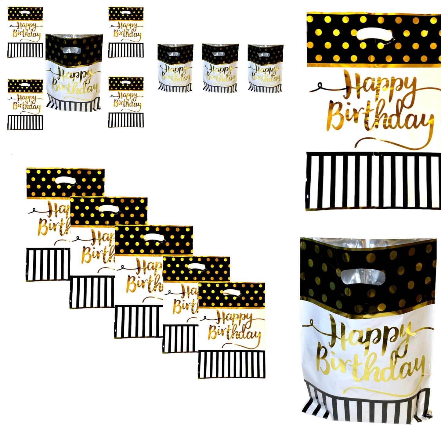 Happy Birthday Black & Golden Polka Dot Aluminium