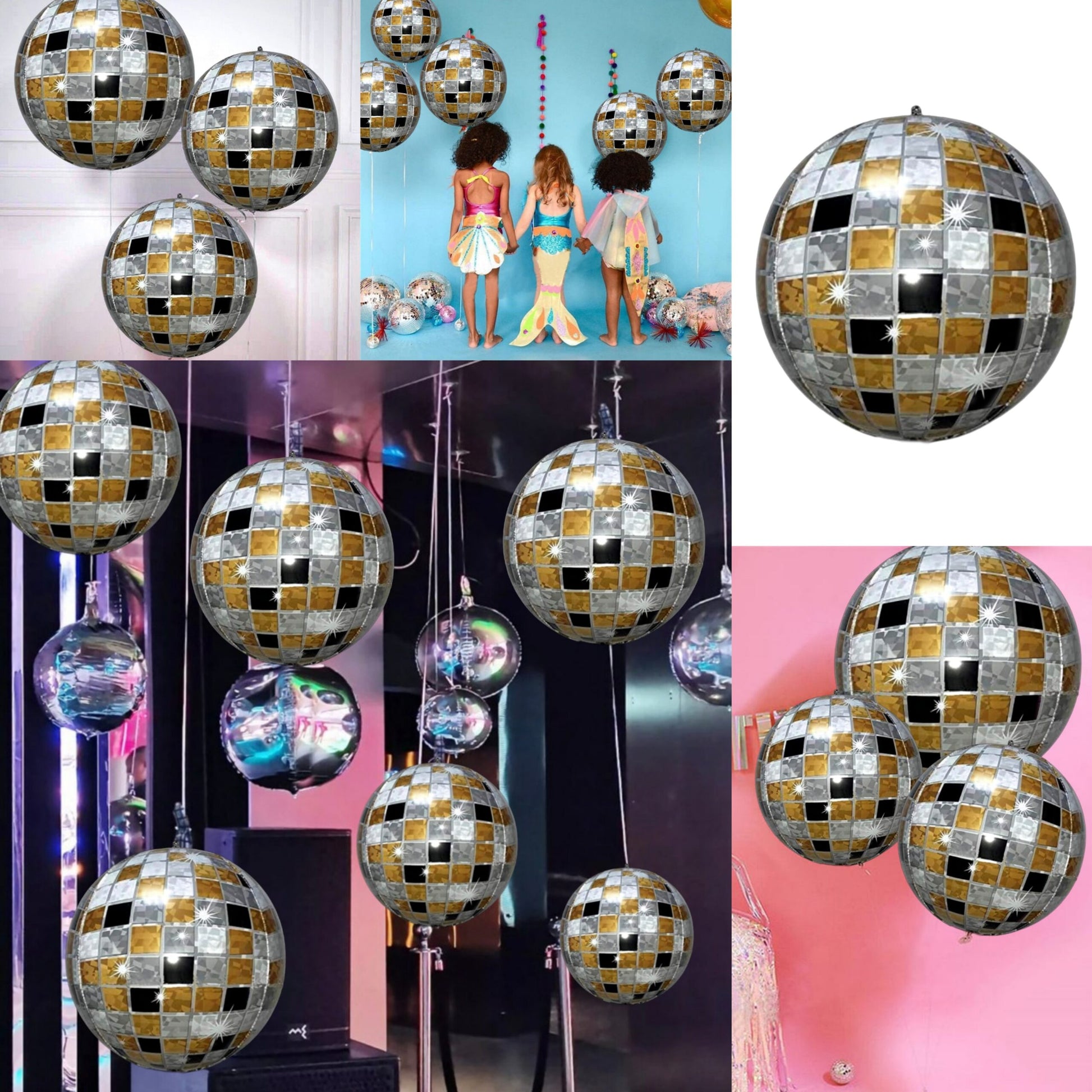 Disco Ball Balloon Gold/Silver/Black 22" - 1PC