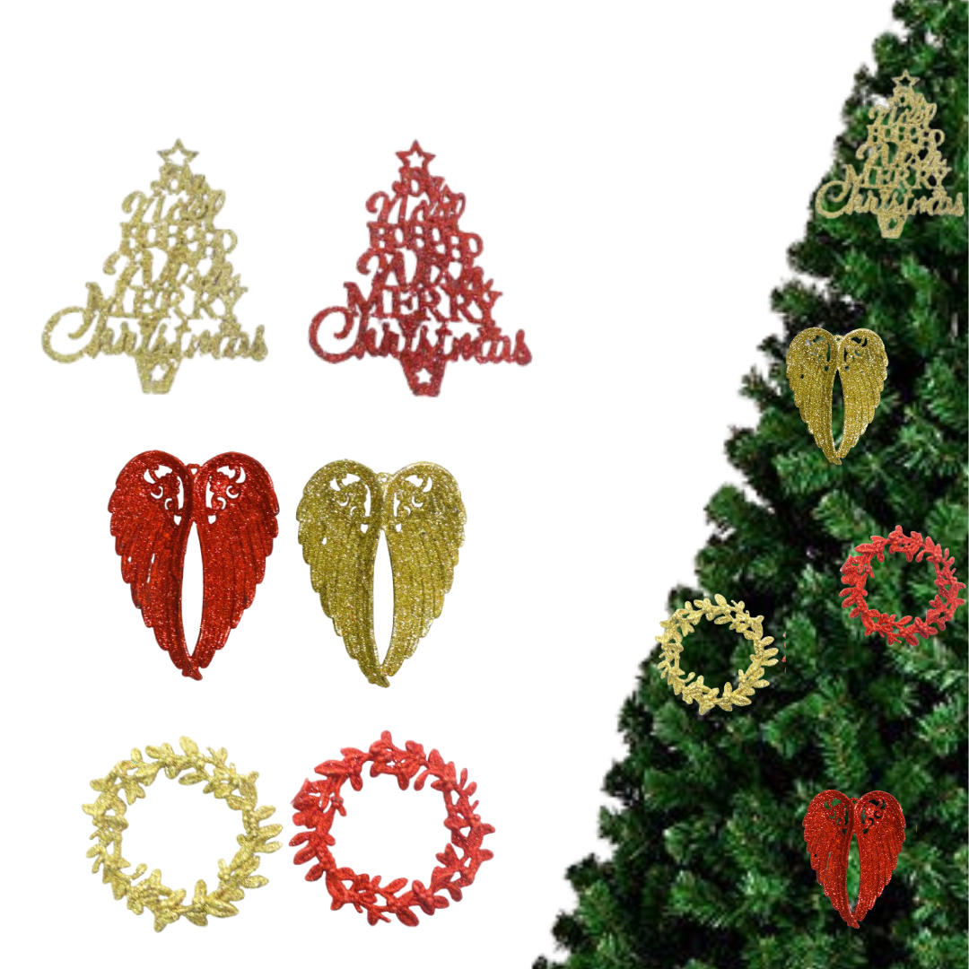 Glitterati Merry Christmas, Angel Wings and Christmas Wreath Tree Decoration Kit - Set of 6 PC