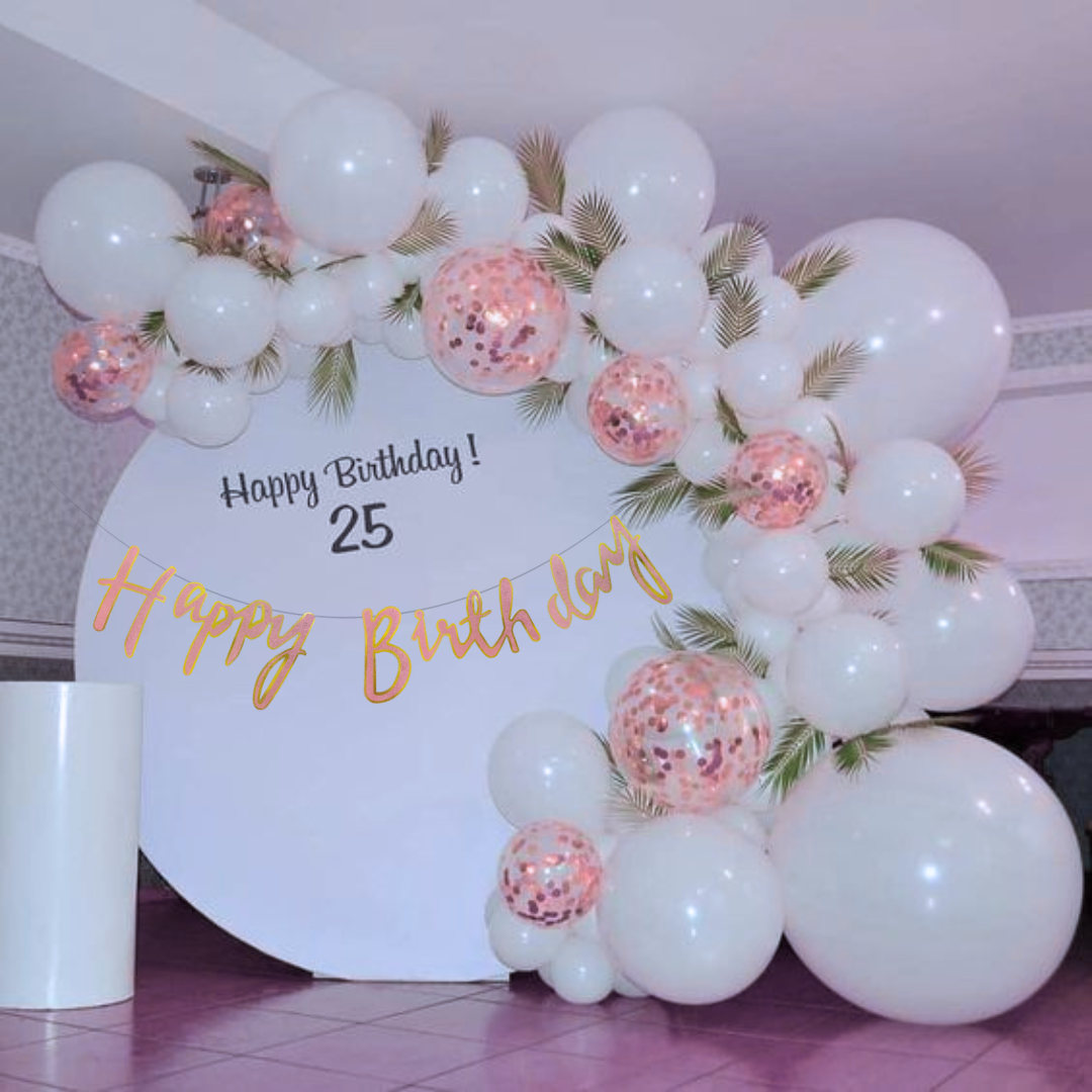 Happy Birthday Cursive Glitter Pink &amp; Gold Banner -6 FT