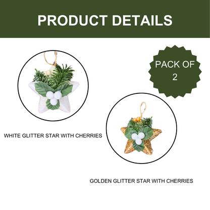 Mistletoe White and Golden Star with Cherries - Set of 2