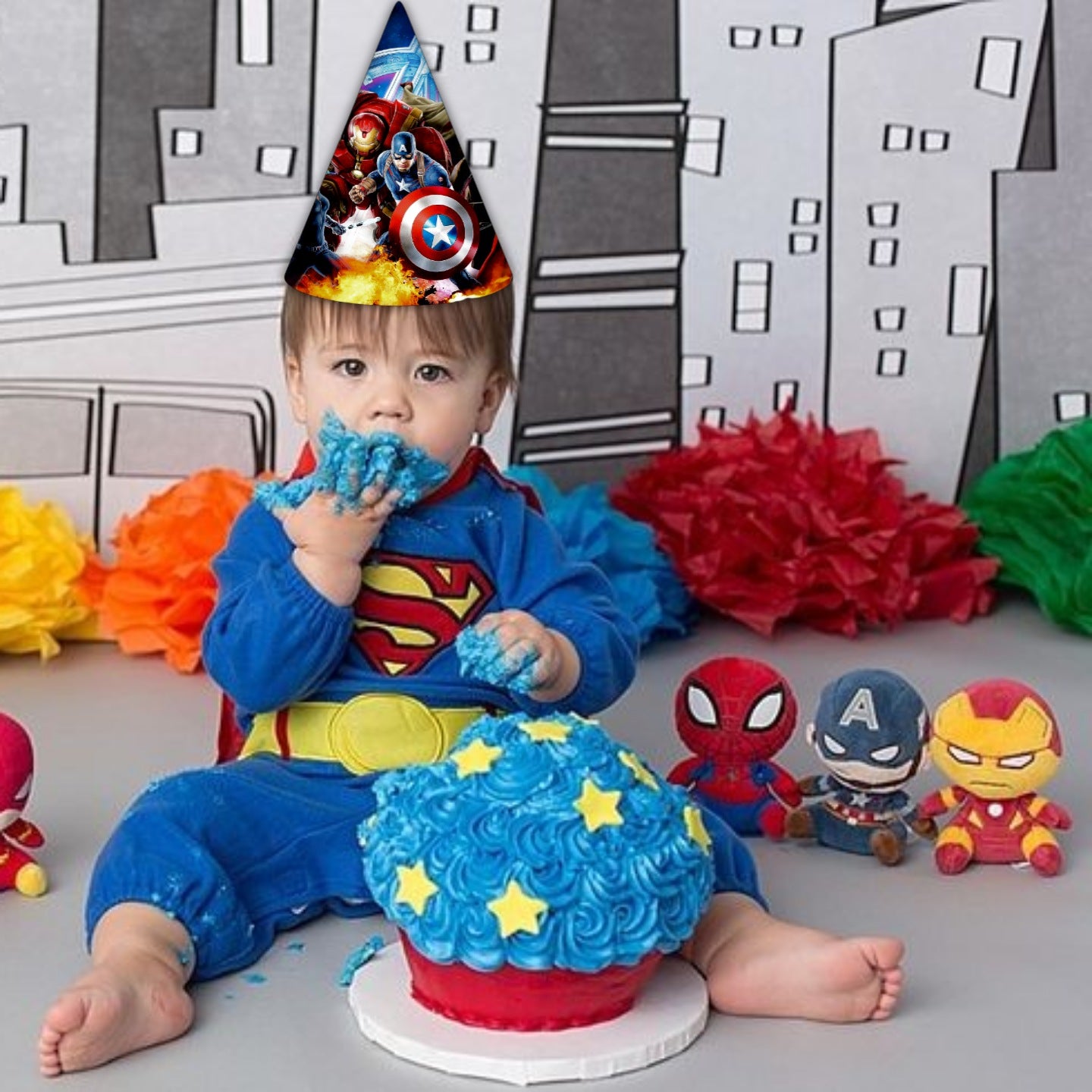 Avenger Theme Birthday Paper Caps/Hats  - 8PC