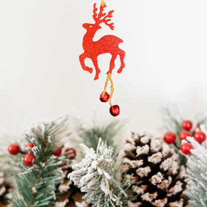 Christmas Tree Ornaments - Glitter Red Reindeer Hanging Decoration - 1PC