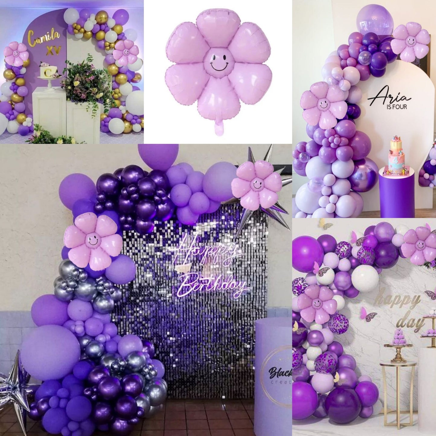 Smiling Flower Balloon in Purple Color