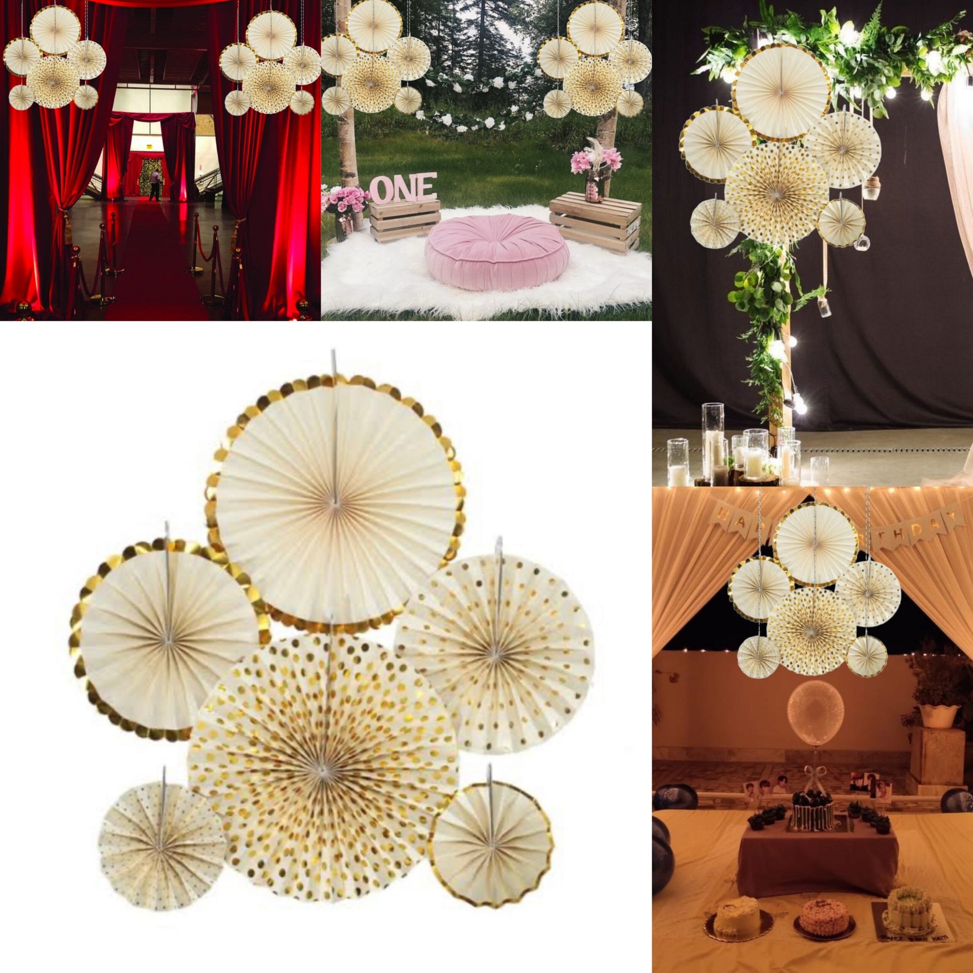 Yellow Gold Paper Fans Set - 6PC