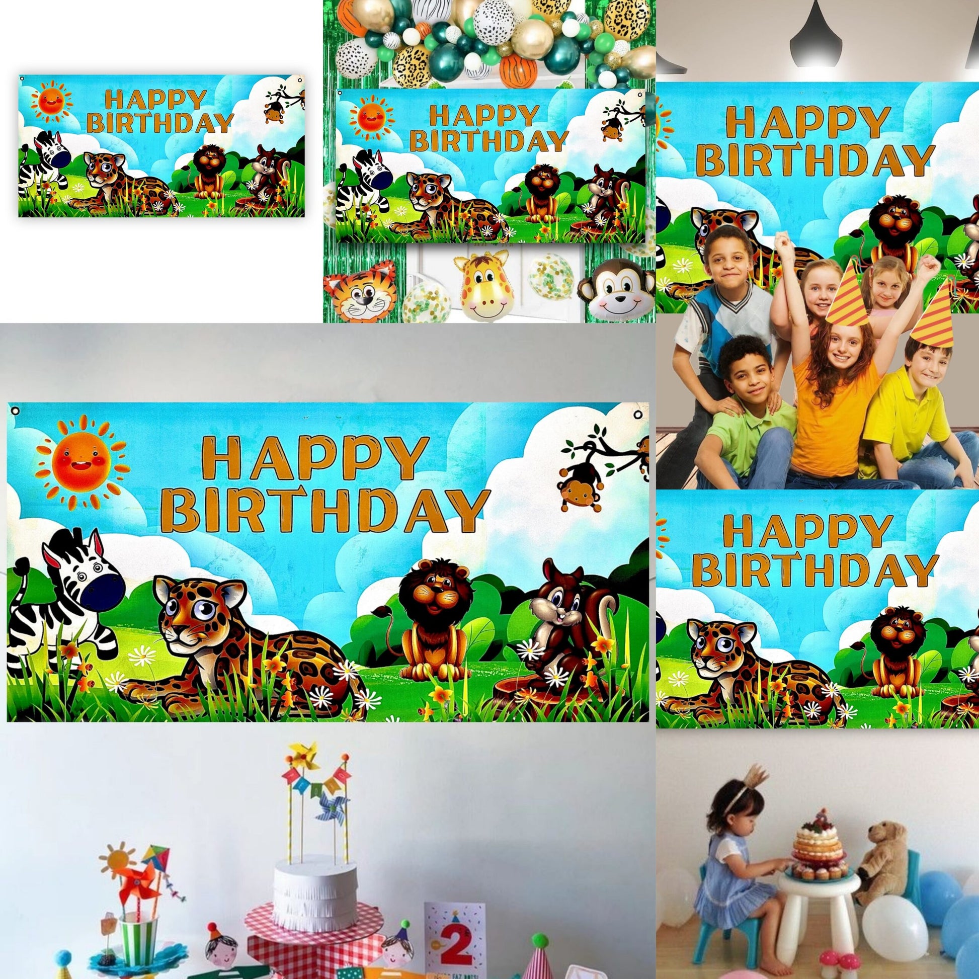 Jungle Animal Happy Birthday Banner - 4FT X 2FT