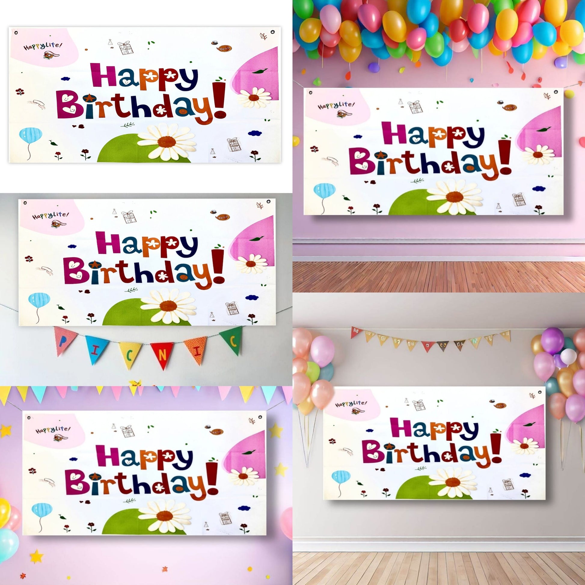 Happy Birthday Floral Print Banner - 4FTX2FT