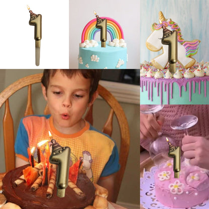 Golden Numerical Candle 1 with Pink Hat