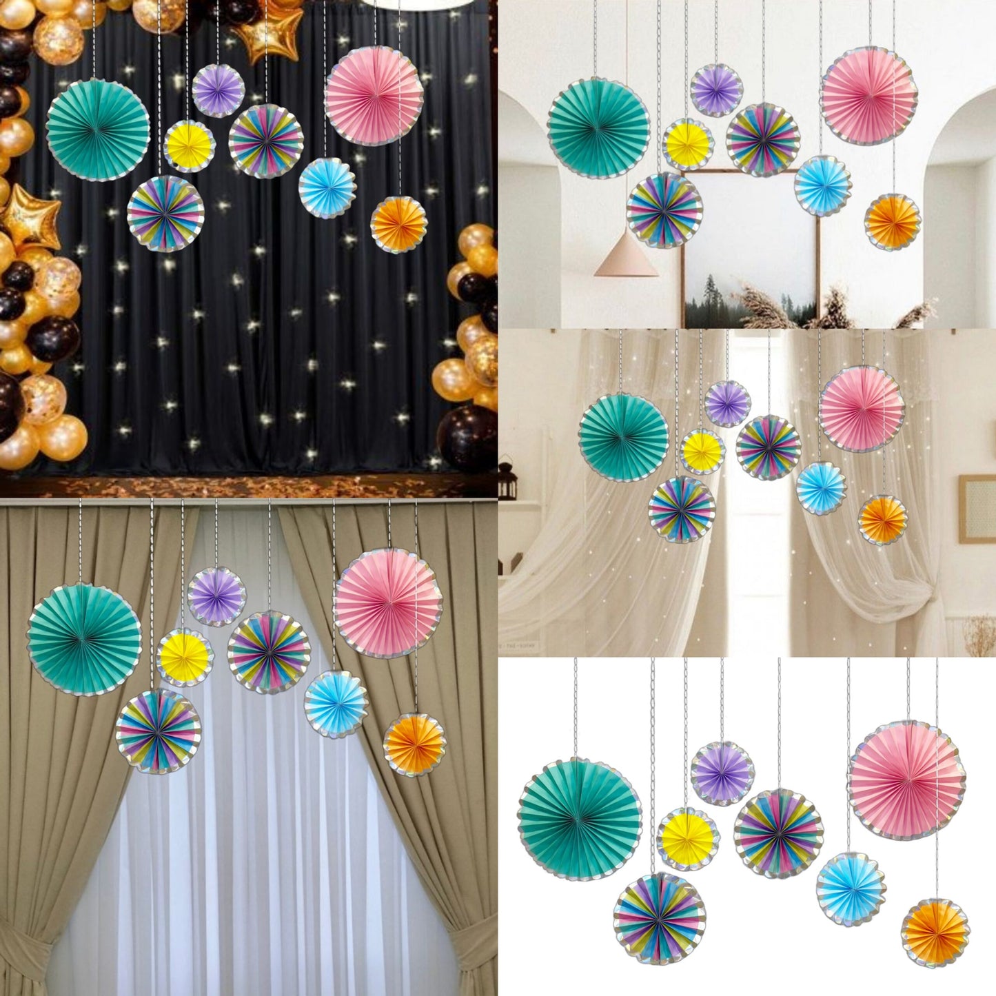 Multicolor Pastel Paper Fans - 8PC