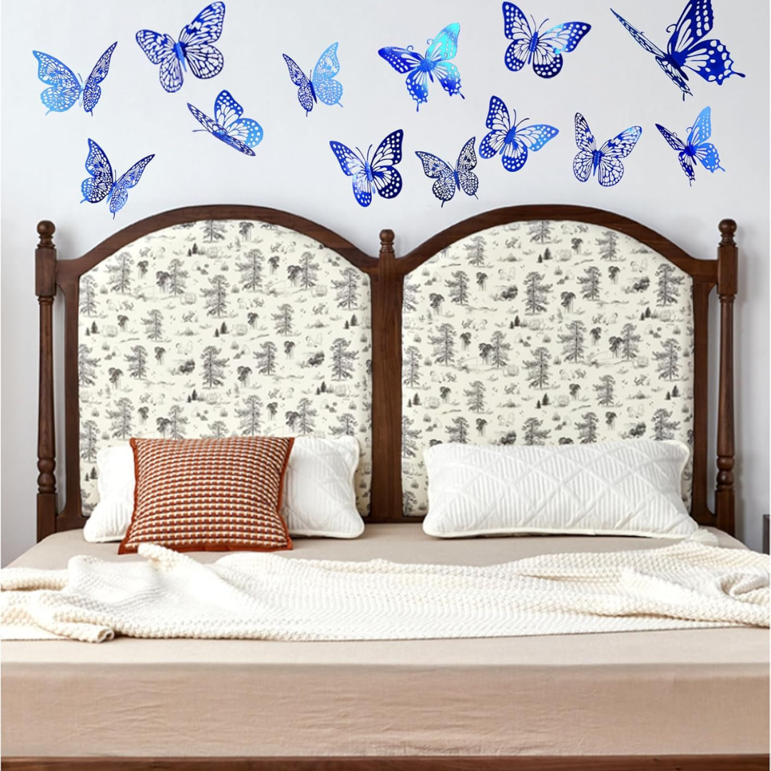 Iridescent 3D Butterfly Blue w/Stickers - 12 PC