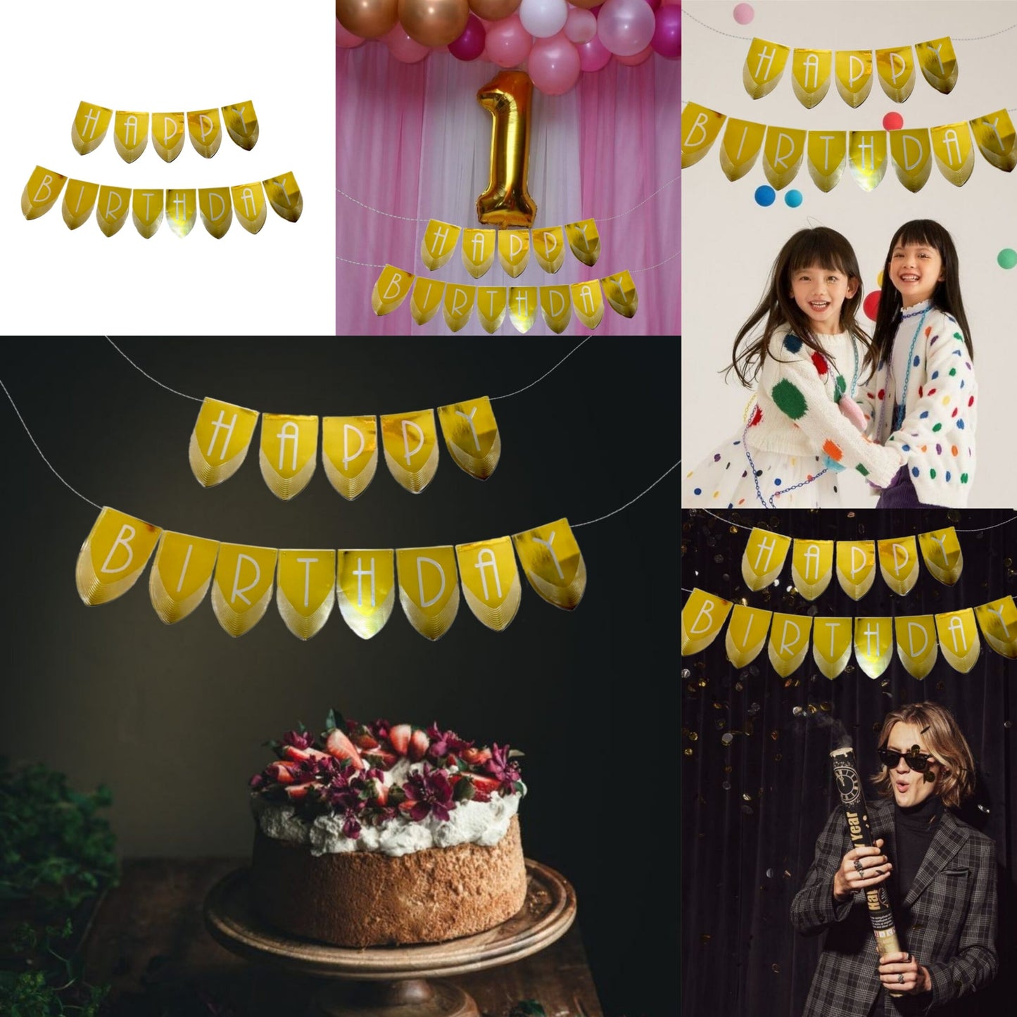 Happy Birthday Designer Banner Gold &amp; Silver