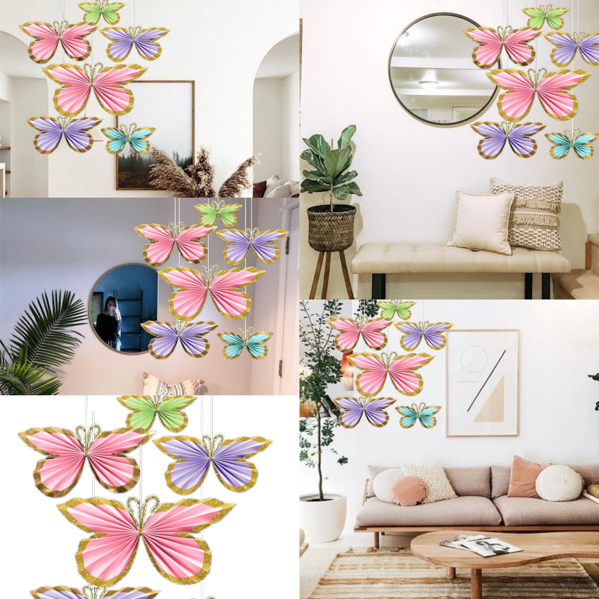 Butterfly Paper Fan Hanging Decoration - 6PC