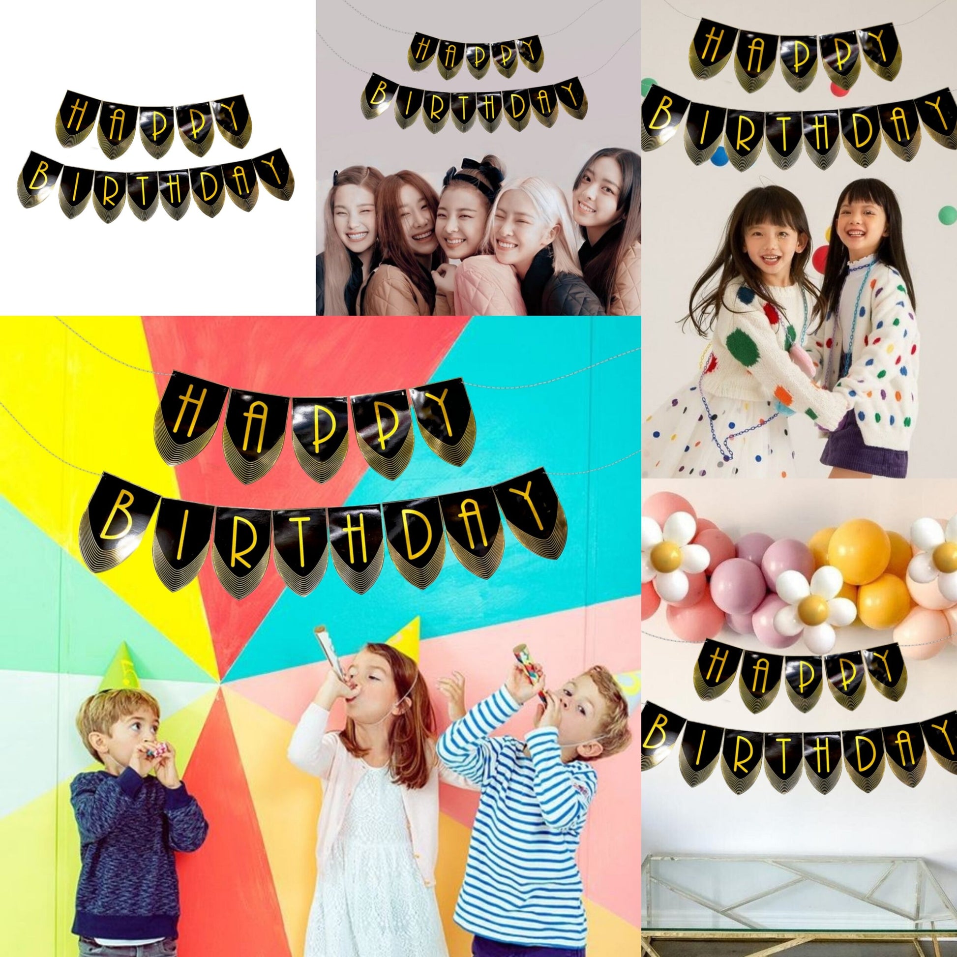 Happy Birthday Designer Banner Black & Gold