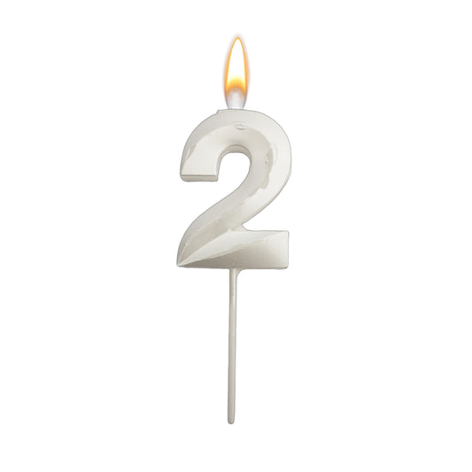 Metallic White Numerical No. 2 Stick Candle