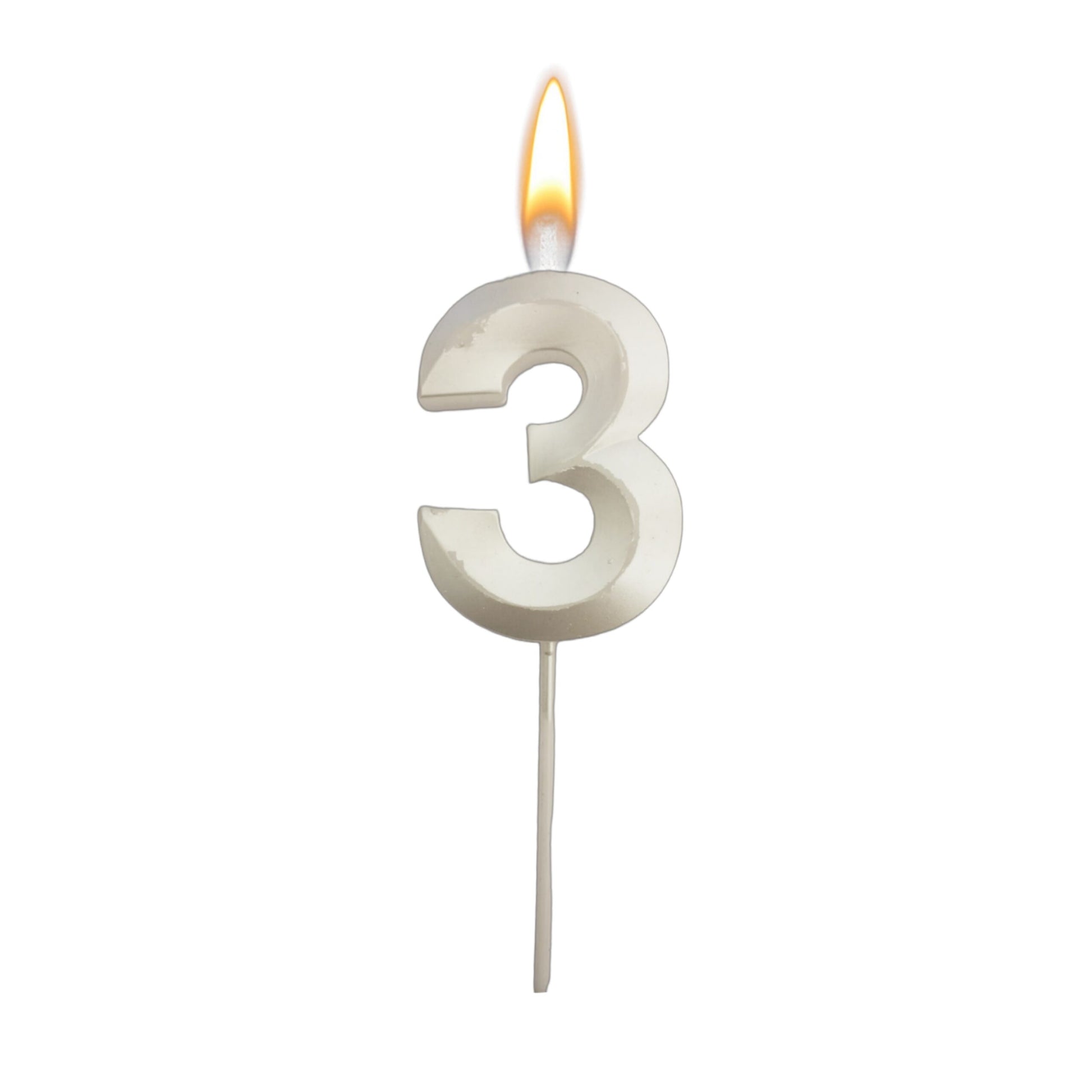 Metallic White Numerical No. 3 Stick Candle