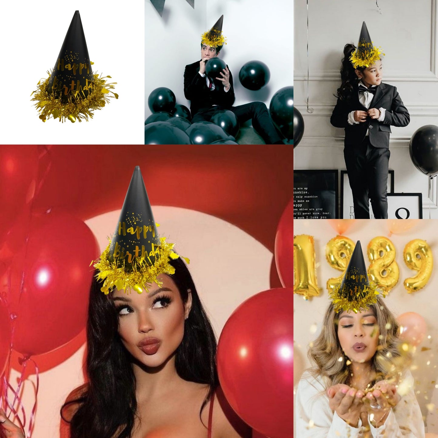 Black &amp; Gold Happy Birthday Caps, Birthday Hats for Kids and Adults-Pack of 1