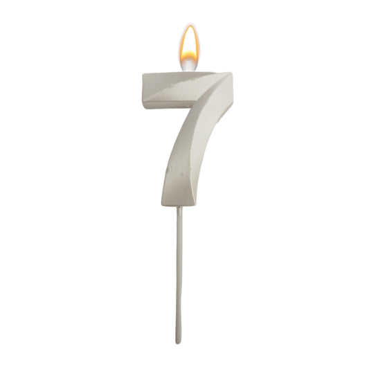 Metallic White Numerical No. 7 Stick Candle