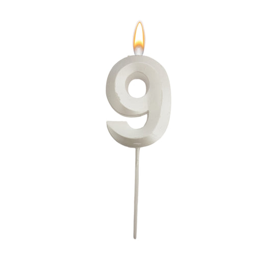 Metallic White Numerical No. 9 Stick Candle