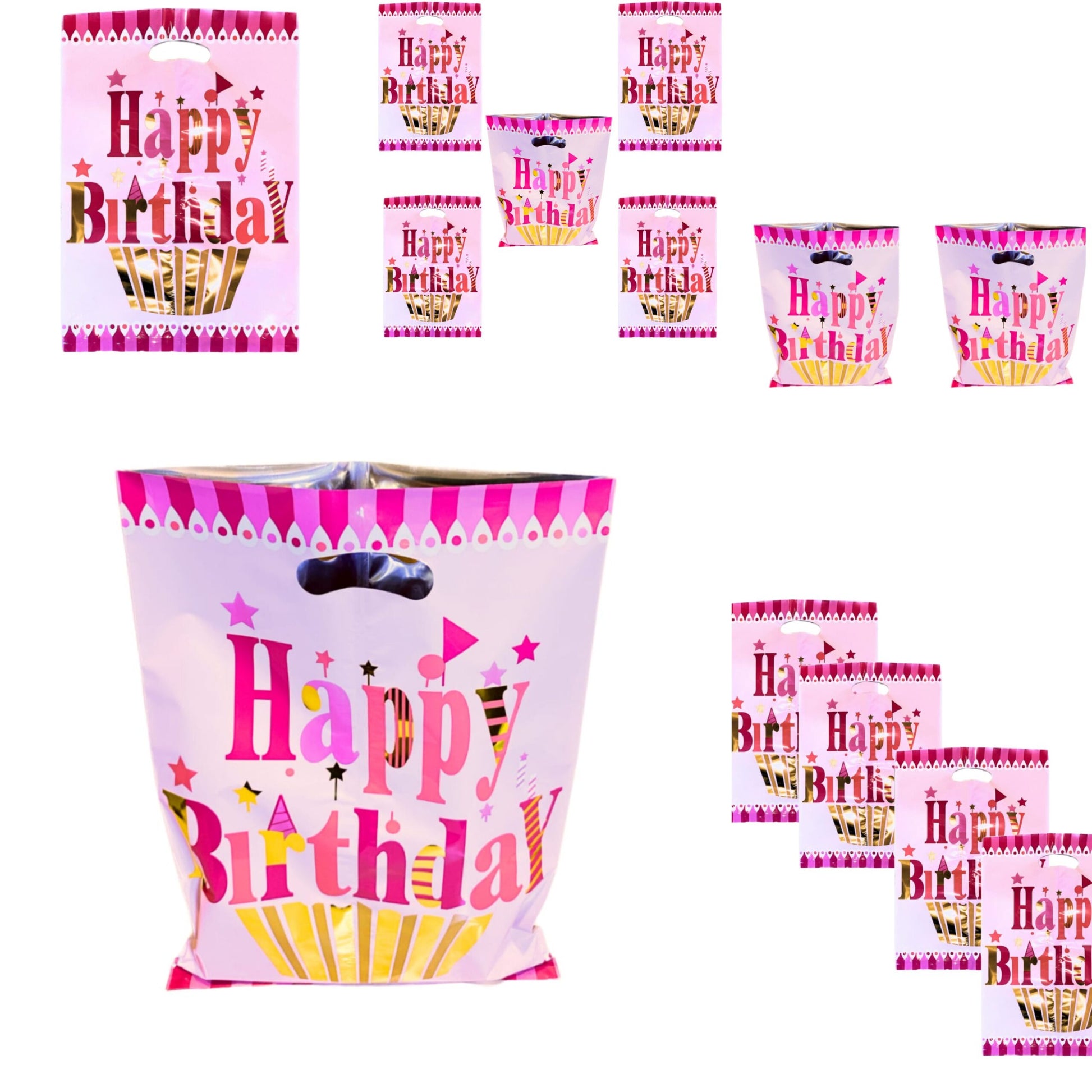 Happy Birthday Golden Cupcake Pink Aluminium Film