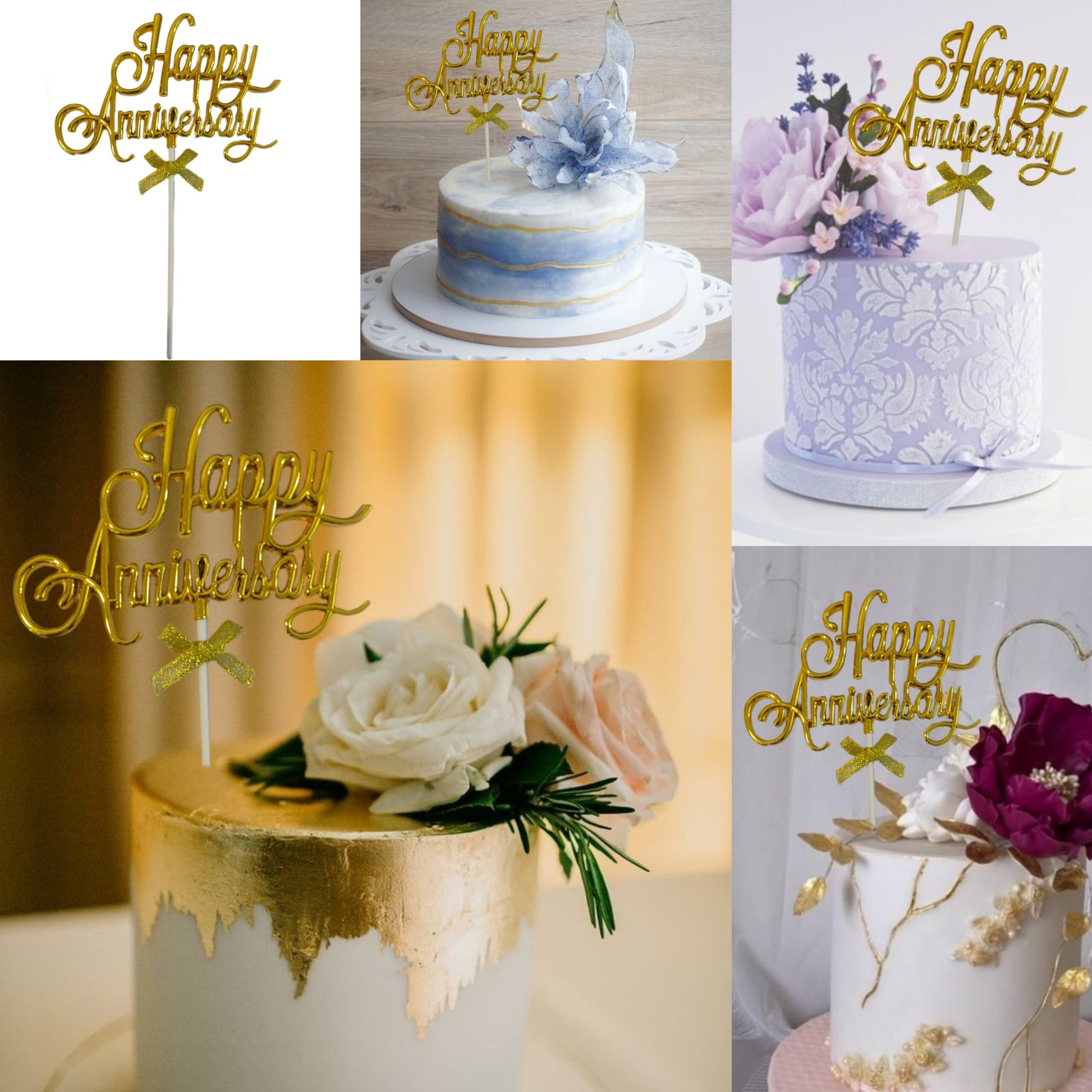 Happy Anniversary Cake Topper Gold