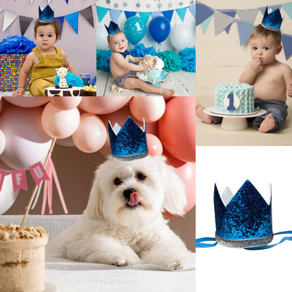 Kids Crown Blue Cap w/Pull Elastic &amp; Customizable