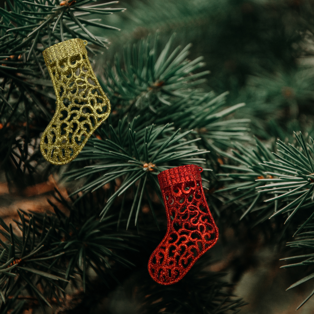 Christmas Tree Ornaments - Santa Stocking Hangings Red &amp; Gold - Set of 2 PC