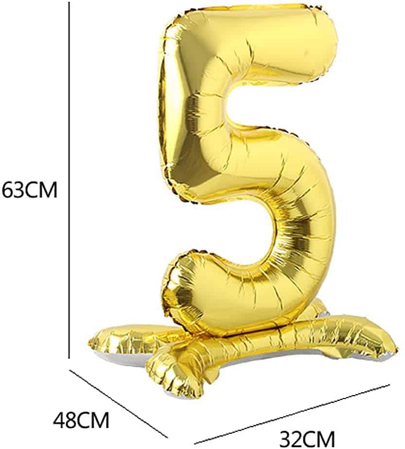 Gold Numerical 5 Balloon w/Stand