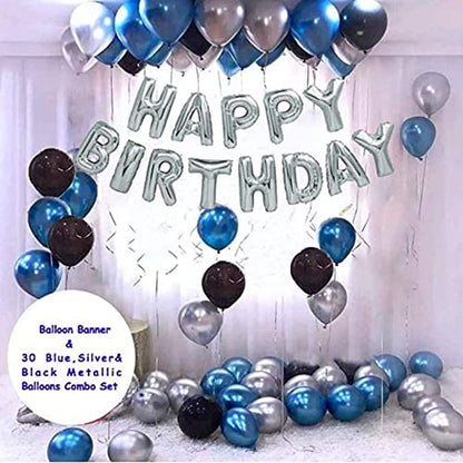 Happy Birthday Letter Foil Balloon Set of Silver