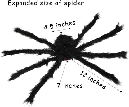 Halloween Outdoor Decorations Hairy Spider, Large Black Spider, Scary Spider with Red Eyes - 1PC