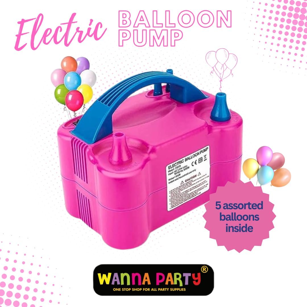 Electric Balloon Pump Machine with a Set of 5 Multicolor Balloons Free