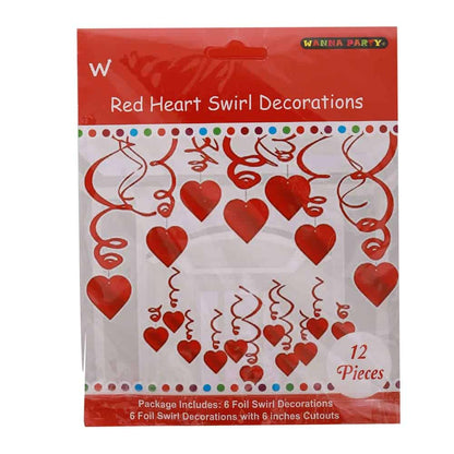 Red Heart Swirl Decoration - 12PC