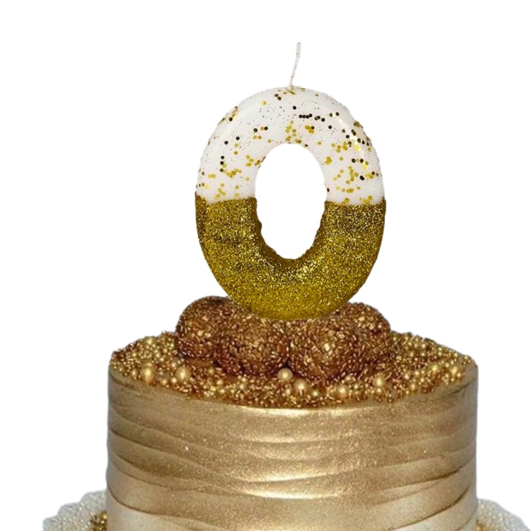 Semi Glitter Numerical Gold Candles - 0 No Candle Semi Glitter Gold