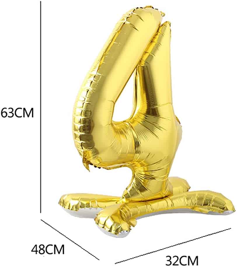 Gold Numerical 4 Balloon w/Stand