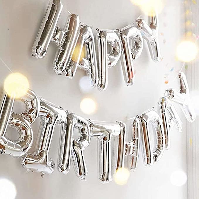 Happy Birthday Letter Foil Balloon Set of Silver