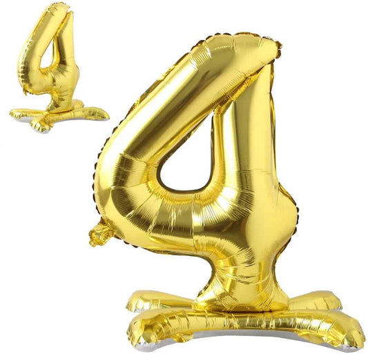 Gold Numerical 4 Balloon w/Stand