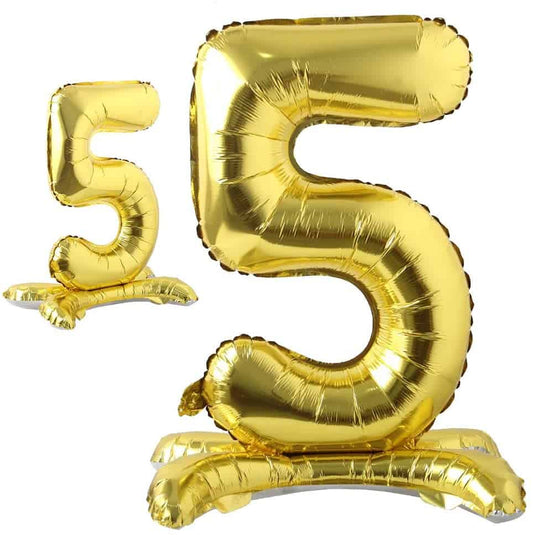 Gold Numerical 5 Balloon w/Stand