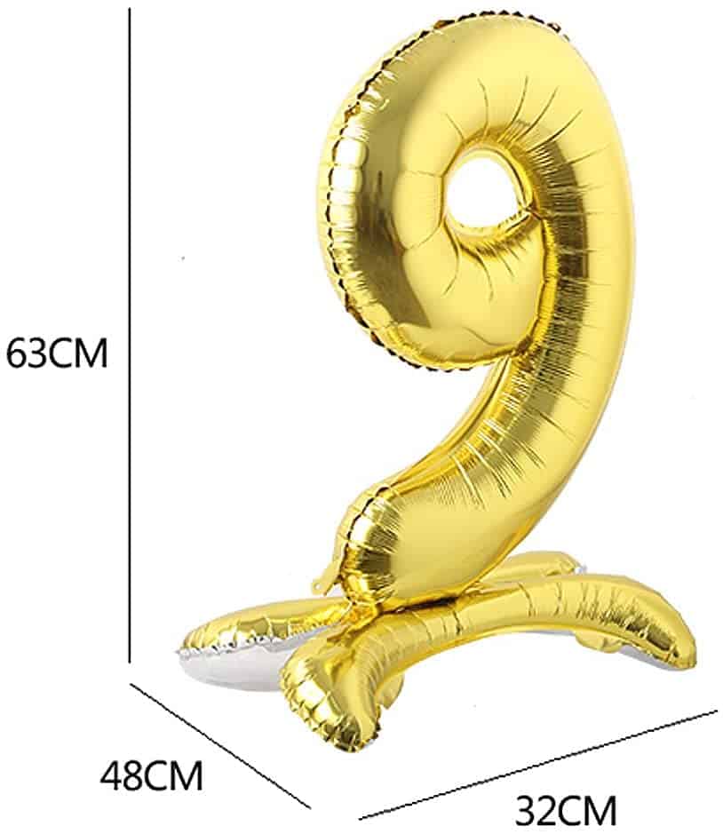 Gold Numerical 9 Balloon w/Stand