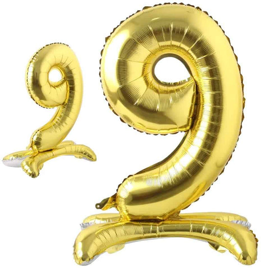 Gold Numerical 9 Balloon w/Stand