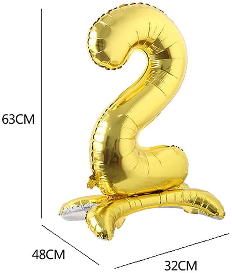 Gold Numerical 2 Balloon w/Stand