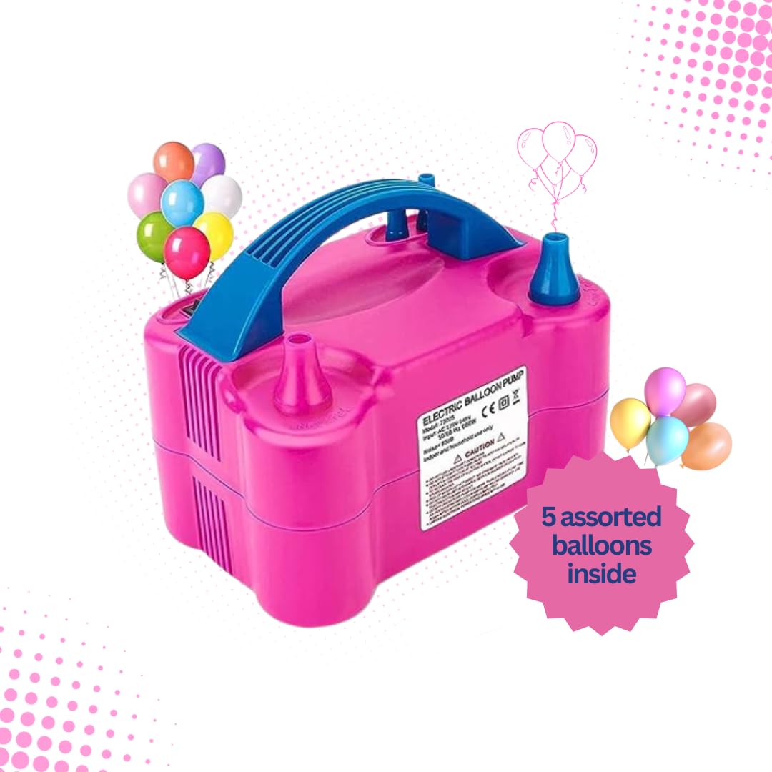 Electric Balloon Pump Machine with a Set of 5 Multicolor Balloons Free