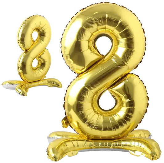 Gold Numerical 8 Balloon w/Stand