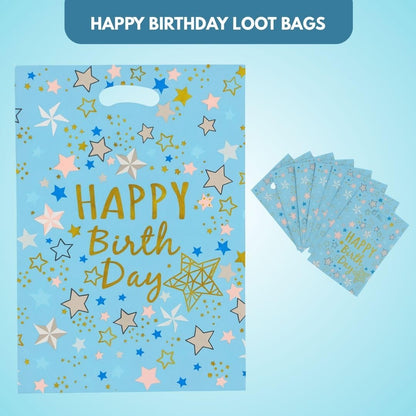 Happy Birthday Stary Affairs Aluminium Film Blue Loot Bags Pack of 20