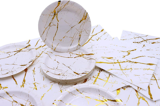 White & Gold Paper Plates -10PC