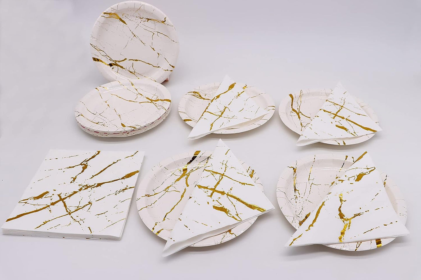 White & Gold Paper Napkins - 10PC