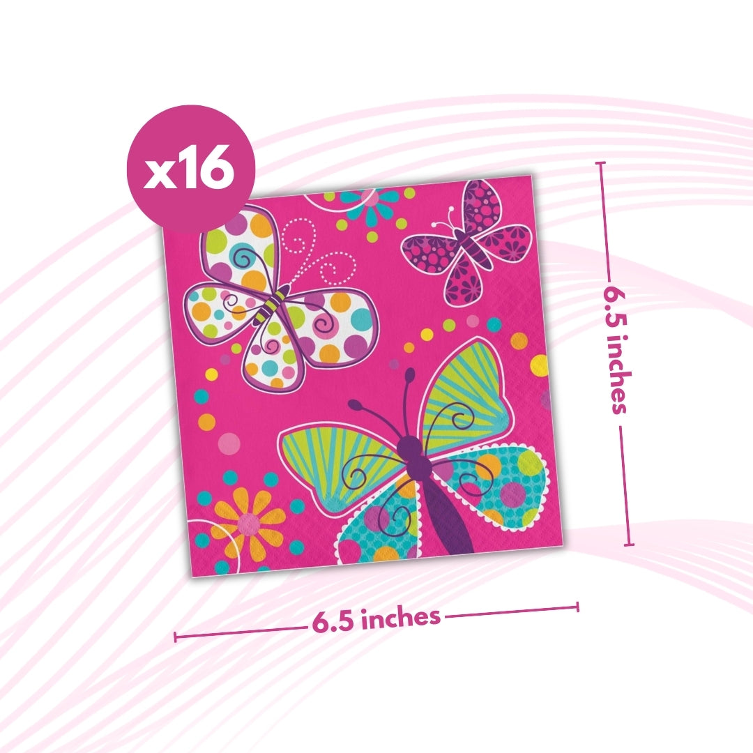 Butterfly Theme Sparkle Party Lunch Napkins - 16PC