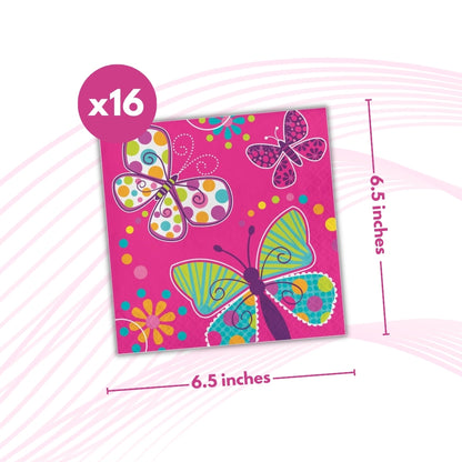 Butterfly Theme Sparkle Party Lunch Napkins - 16PC