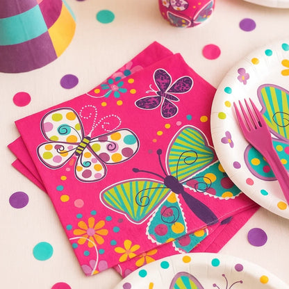 Butterfly Theme Sparkle Party Lunch Napkins - 16PC