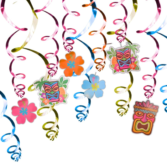 Hawaiian Theme Tiki Shaped Multicolored Swirl for Hanging Decor- 12PC