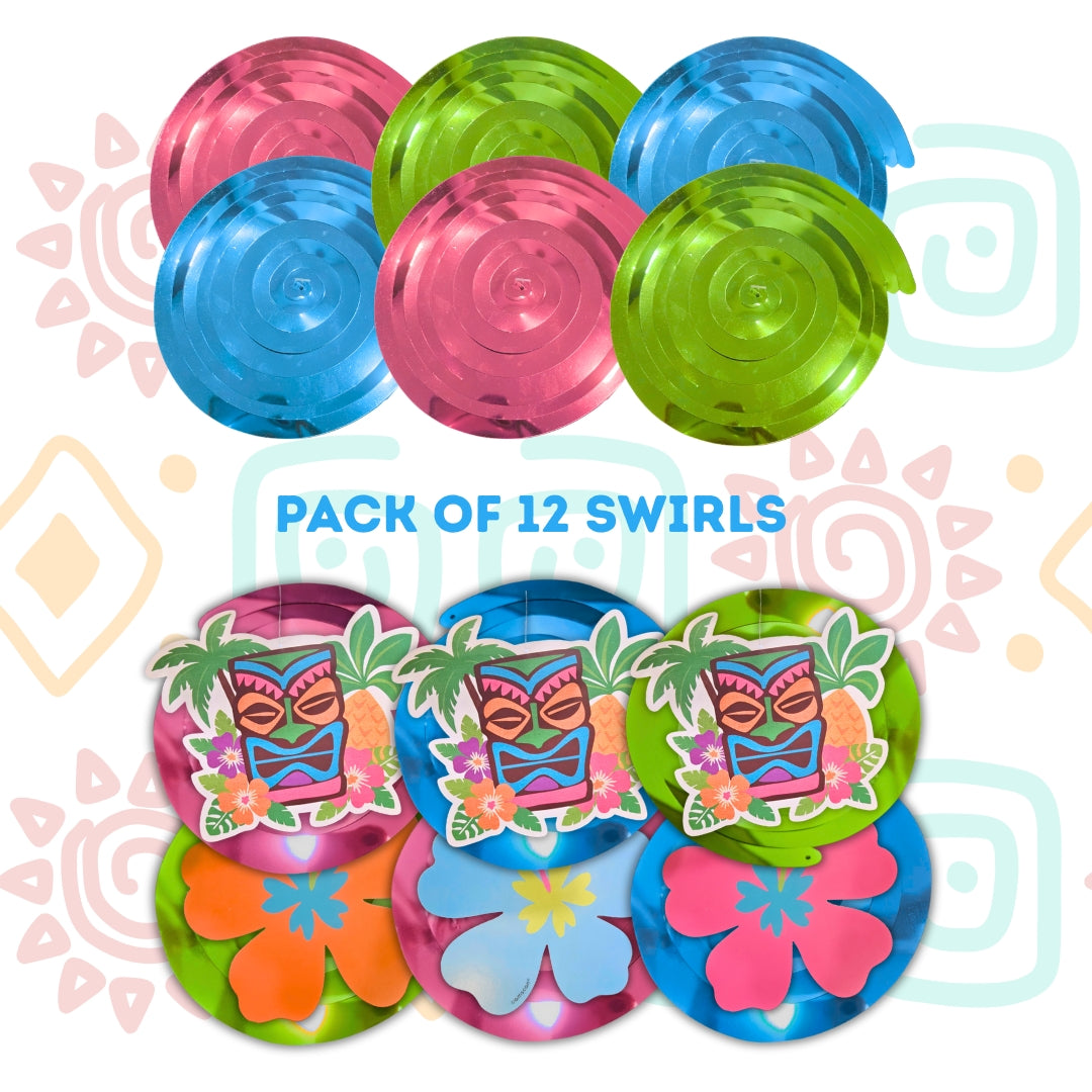 Hawaiian Tiki Swirl Decoration 12PC - Luau Party Hanging Decor | Wanna Party - Image 2